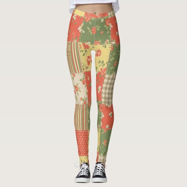 Leggings Patchwork Gingham Floral Aspect Maison de Campagne (Devant)