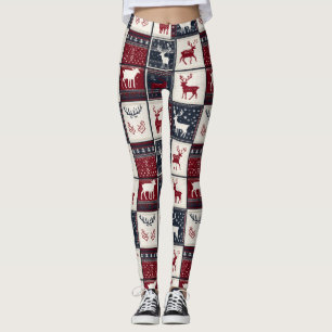 Leggings Patchwork nordique de Noël Rennes