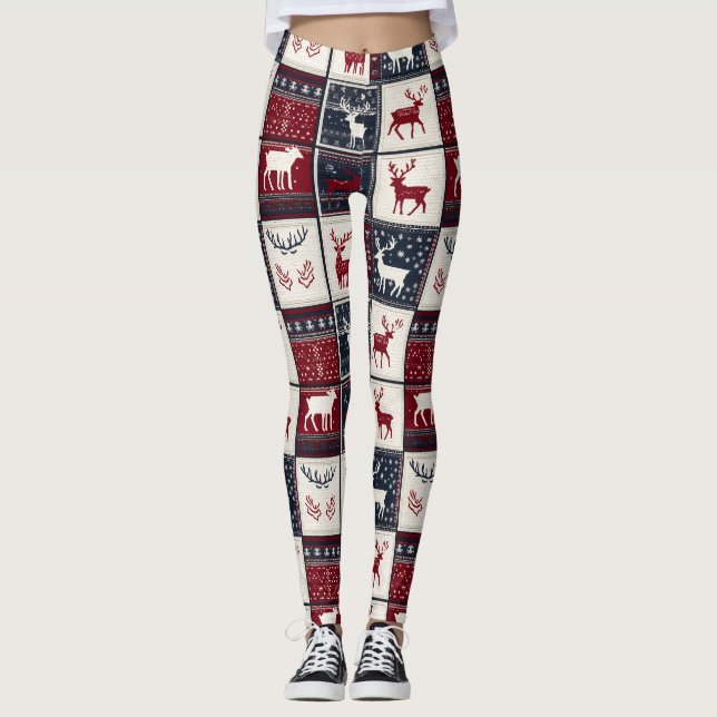 Leggings Patchwork nordique de Noël | Rennes (Devant)