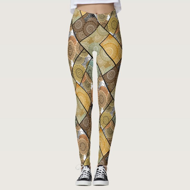 Leggings Patchwork quilt céramique cercles carreaux mandala (Devant)
