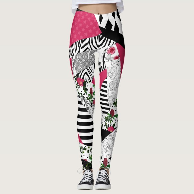 Leggings patchwork rouge, populaire, patchwork lancer oreil (Devant)