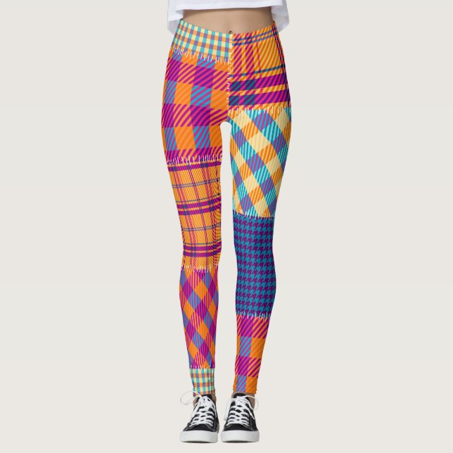 Leggings Patchwork textile : motif vintage transparent. (Devant)