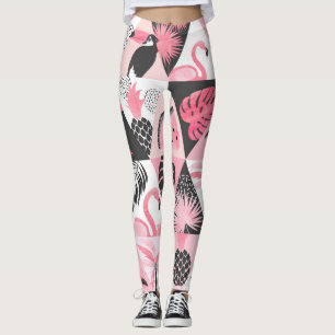 Leggings Patchwork Tropical : Flamant rose Watermelon Seaml