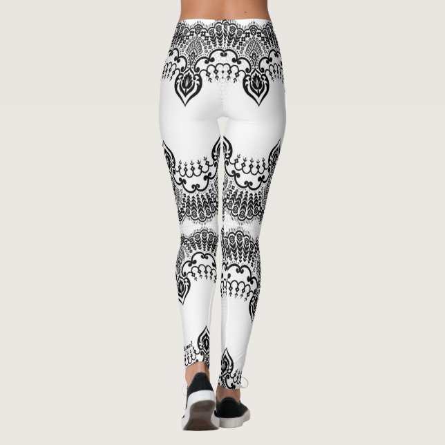 Leggings Pâtes blanches en dentelle noire Faux (Dos)