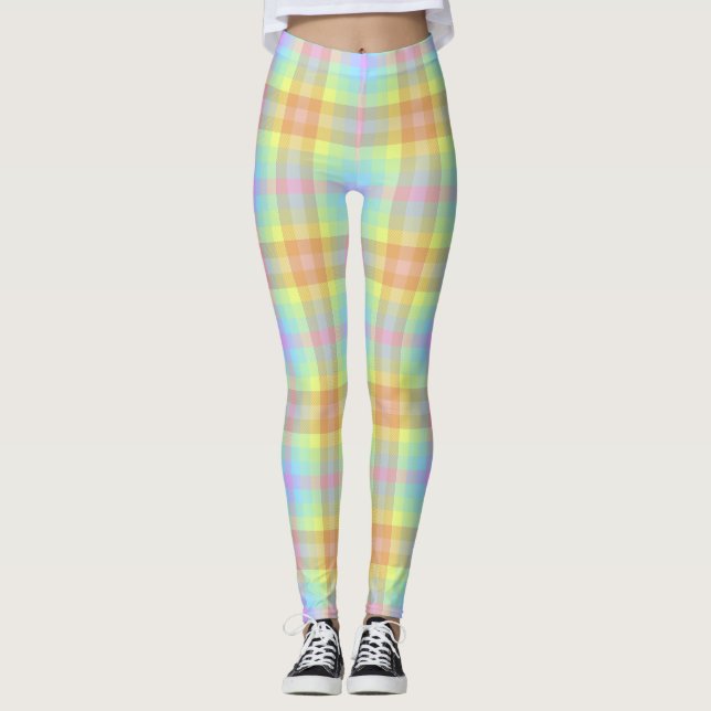 Leggings Pâtes Plaid Pastel Arc-en-ciel (Devant)