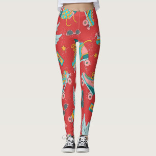 Leggings Patins à rouleaux rétro : Arrière - plan rouge bri