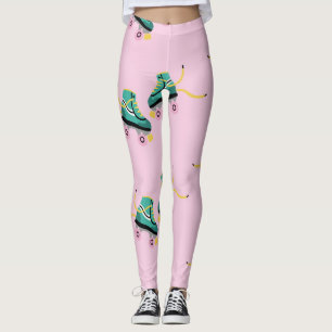 Leggings Patins à rouleaux rétrogrades : motif rose.