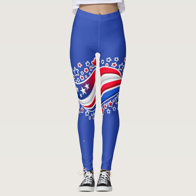 Leggings Patriotic Wavy American Flag with Stars | Red Whit (Devant)
