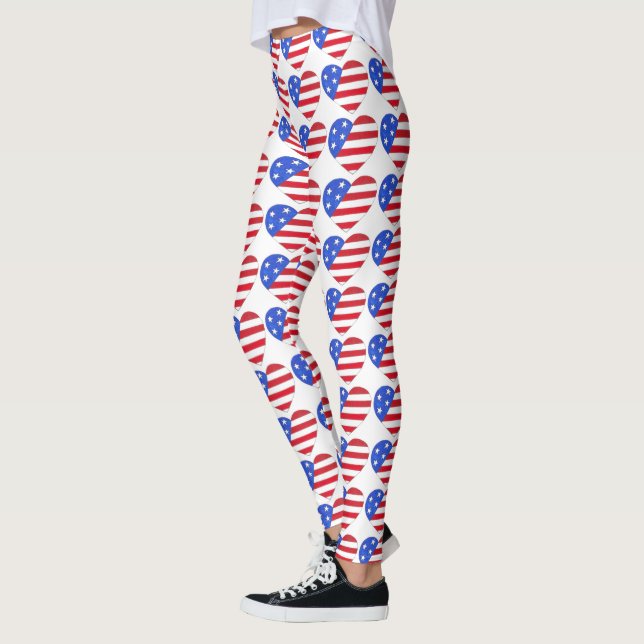 Leggings Patriotique Juillet 4 USA Drapeau Coeur Rouge Blan (Gauche)