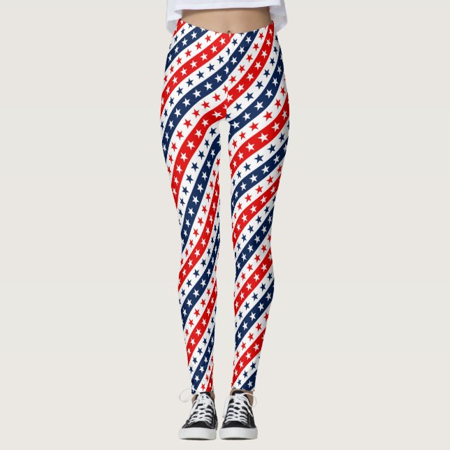 Leggings Patriotique Rouge, Blanc & Bleu USA Étoiles & Stri (Devant)