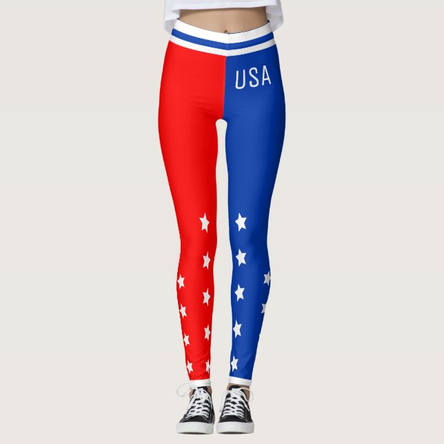 Leggings Patriotique USA Stars Rouge Blanc et Bleu (Devant)