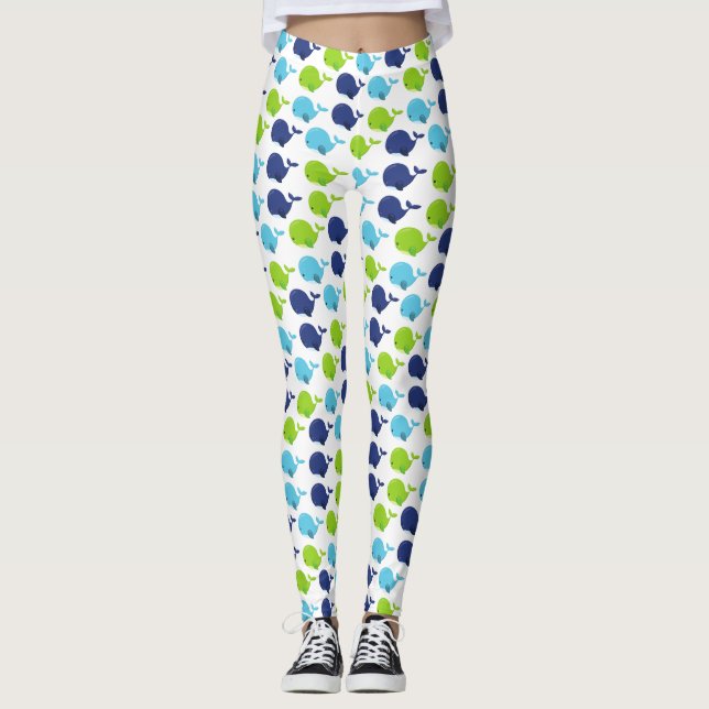 Leggings Pattern of Whales, Cute Whales, Sea Animals (Devant)