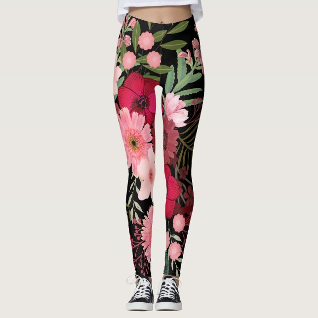 Leggings Pattes florales rouges et noires (Devant)