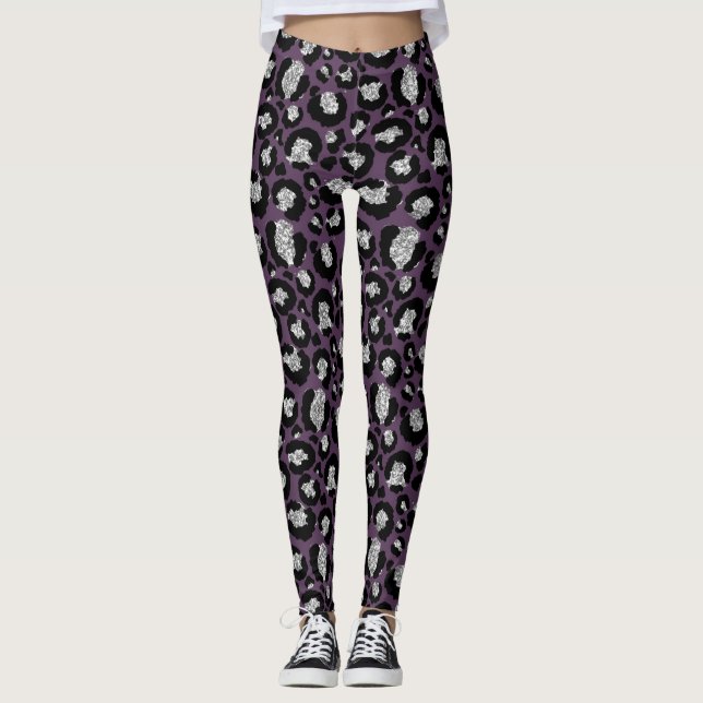 Leggings Pattes Posters de animaux de prune foncée (Devant)