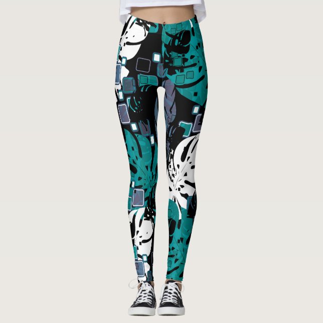 Leggings Paume de la jungle tropicale feuille (Devant)