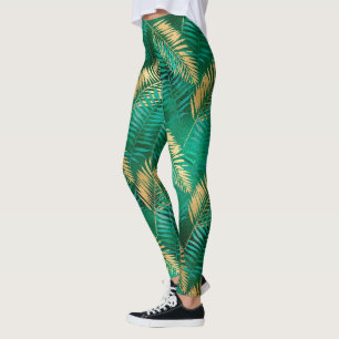 Leggings Paume vert d'émeraude Feuilles de palmier