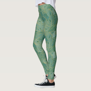 Leggings Paume vert et or feuille motif