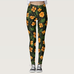 Leggings Pavot de Californie, fleurs d'été, orange wil