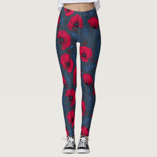 Leggings Pavot rouge et coccinelle bleu foncé