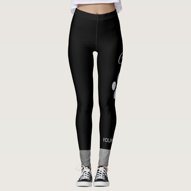 Leggings Paw Chien Argent sur arrière - plan noir (Devant)