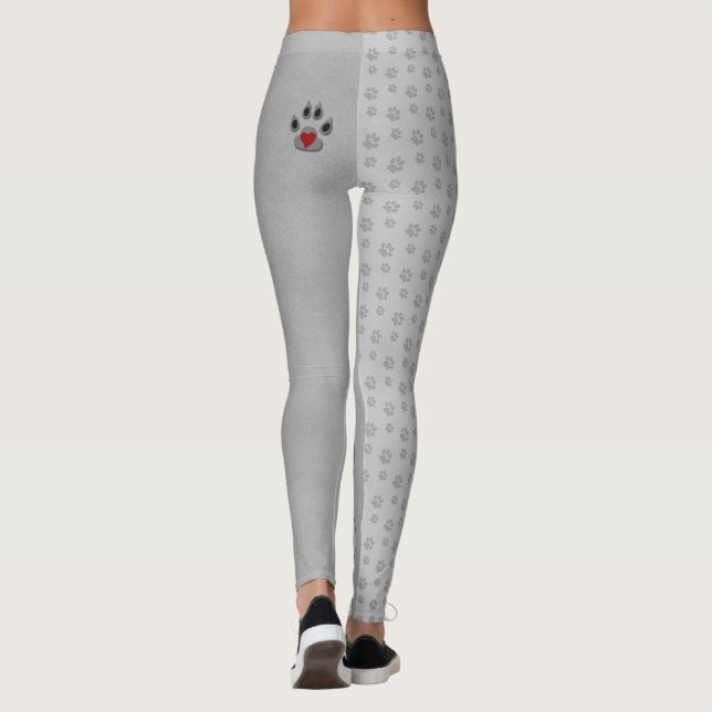 Leggings Paw Chien avec Gris et Accent Cardiaque (Dos)