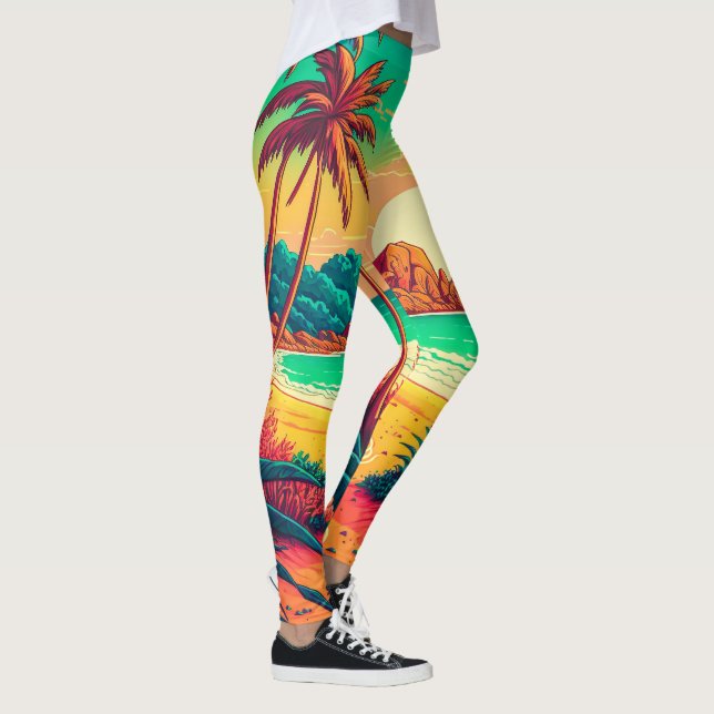 Leggings Paysage coloré d'été de plage tropicale | (Droite)