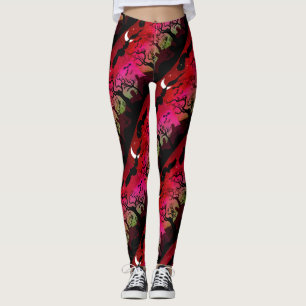 Leggings Paysage de cimetière d'Halloween rouge et vert oli
