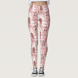 Leggings Paysage de fleurs de cerisier de pagode chinoise p