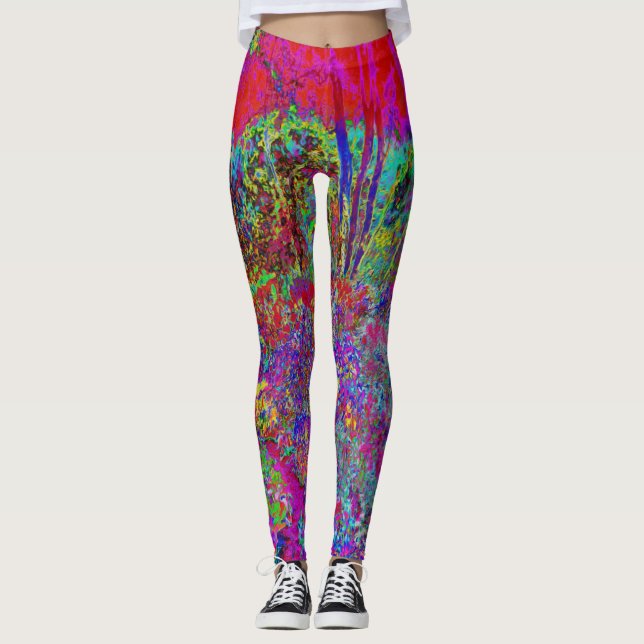 Leggings Paysage de jardin impressionniste psychédélique (Devant)