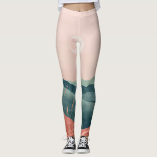 Leggings Paysage de montagne bohème sarcelle Clair de lune 