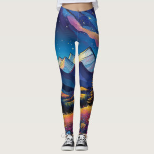 Leggings Paysage de montagne de fantasy audacieux dessin an