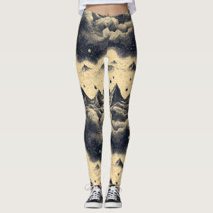 Leggings Paysage de Montagne Vintage avec Nuages (3)