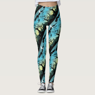 Leggings Paysage du cimetière d'Halloween aqua violet et ja