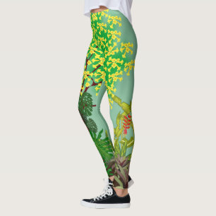 Leggings Paysage du jardin tropical vert jaune violet rouge