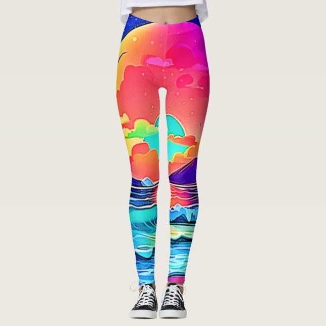 Leggings Paysage marin au coucher du soleil (Devant)