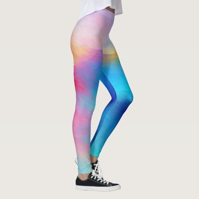 Leggings Paysage rose et bleu "Shroudglen". (Droite)
