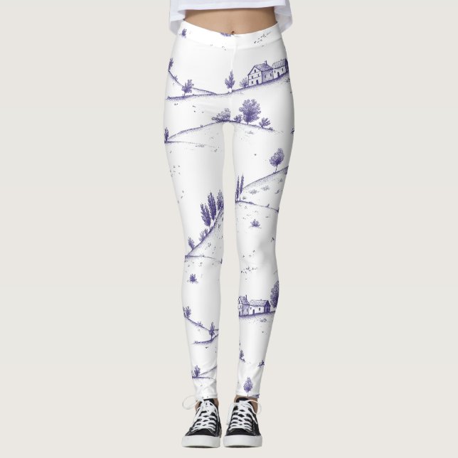 Leggings Paysage Toile Bleue Vintage (Devant)