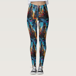 Leggings Paysage urbain cyberpunk abstrait (3)