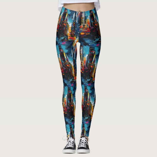 Leggings Paysage urbain cyberpunk abstrait (3) (Devant)