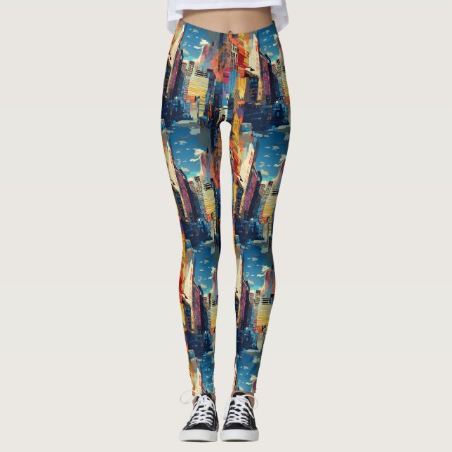 Leggings Paysage urbain cyberpunk abstrait (4) (Devant)