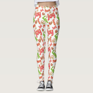 Leggings Peace Loy Joy Hippie Boho Retro Noël Holiday