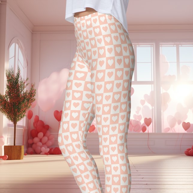 Leggings Peach Checkerboard Coeur Saint-Valentin (Créateur téléchargé)