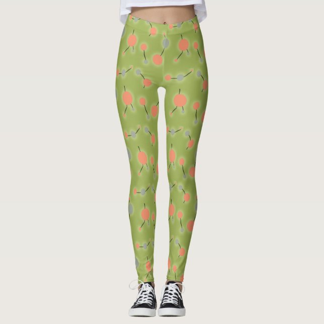 Leggings Peach Green de petites molécules rétro joueuses (Devant)