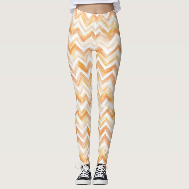 Leggings Peach Orange White Zigzag Stripes (Devant)