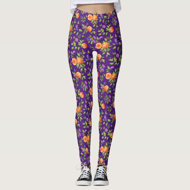Leggings Peaches Plums Purple Cute Fruit Motif botanique (Devant)