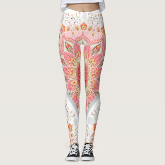 Leggings Peacock Feathers, Floral Round Ornament.