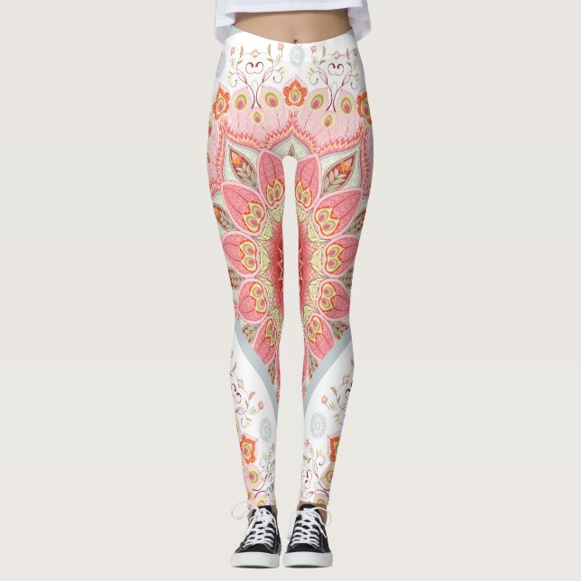 Leggings Peacock Feathers, Floral Round Ornament. (Devant)