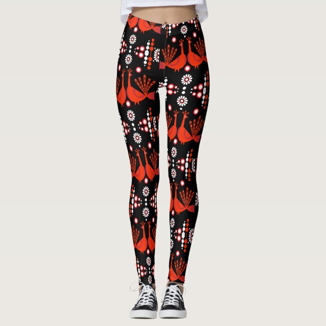 Leggings Peacock Paon Bird Fold Art (Devant)