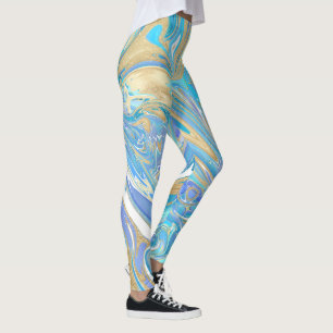 Leggings Pearlescent Aqua & Gold en marbre liquide