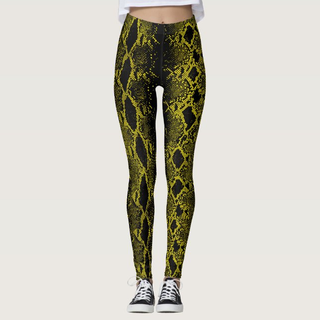 Leggings Peau de serpent jaune noir (Devant)